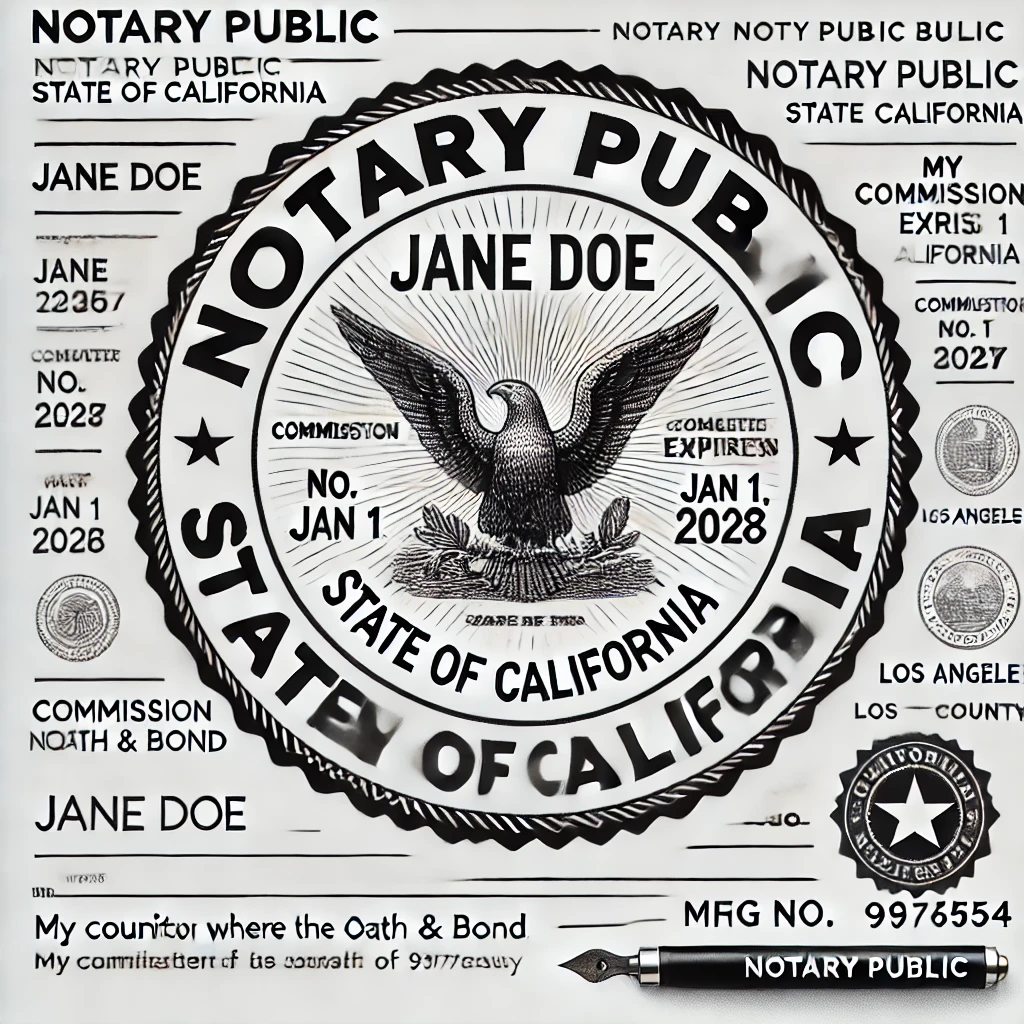 A professional mobile notary in Los Angeles assisting a client with document signing in a modern and welcoming setting. The notary, dressed in business attire, is ensuring accuracy and professionalism. The background subtly features elements of Los Angeles, such as a city skyline or palm trees, highlighting convenience and trustworthiness.